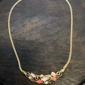 Trifari Pink Lucite Faux Pearls GoldTone Vintage